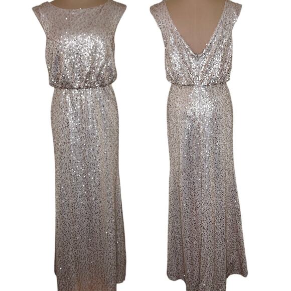 David's Bridal Gown Medium Womens Gold Sequin Long Formal Wedding Party Dress - Picture 10 of 10